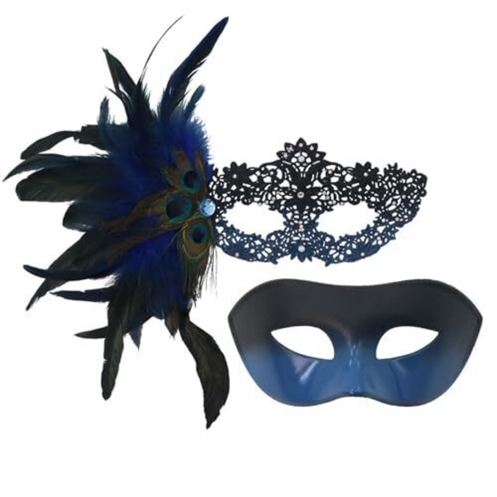 2239 Lace Masquerade Masks for Couples, Peacock Feather Venetian Face Masks